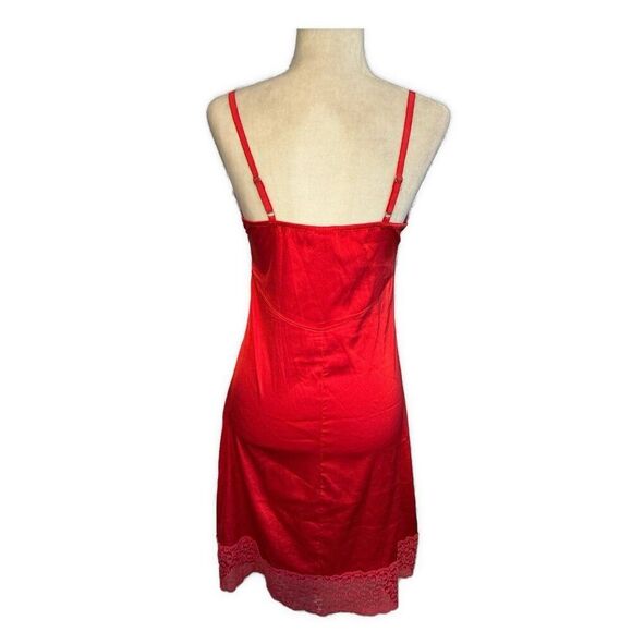 Belle Paque Solid Red Satin Lace V Neck Mini Slip Dress Small - Picture 2 of 4